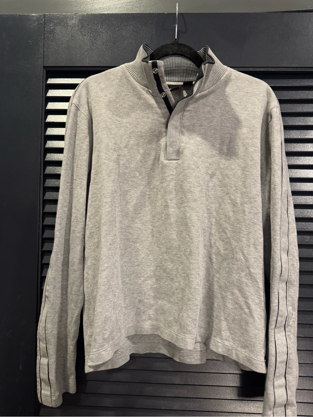 Boss Grey and Black Striped Quarter-Zip Pullover